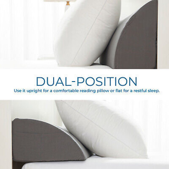 Bed Wedge Pillow for Headboard with Removable Cover - Wedge Pillow with Pockets