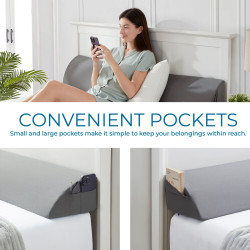 Bed Wedge Pillow for Headboard with Removable Cover - Wedge Pillow with Pockets