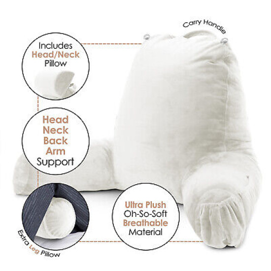 Large Soft Foam Reading & TV Relax Pillow + 2 Neck & Lumbar Pillows with Pockets