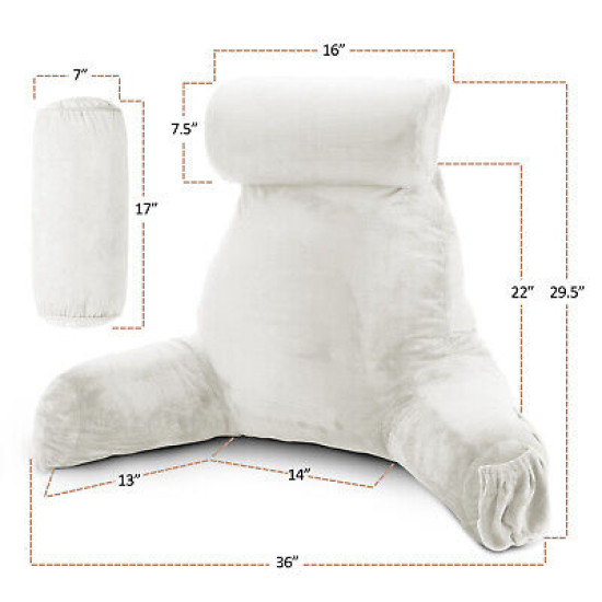 Large Soft Foam Reading & TV Relax Pillow + 2 Neck & Lumbar Pillows with Pockets
