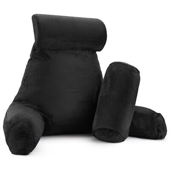 Large Soft Foam Reading & TV Relax Pillow + 2 Neck & Lumbar Pillows with Pockets