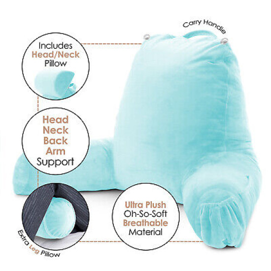 Large Soft Foam Reading & TV Relax Pillow + 2 Neck & Lumbar Pillows with Pockets