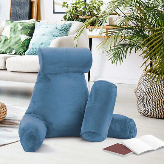 Large Soft Foam Reading & TV Relax Pillow + 2 Neck & Lumbar Pillows with Pockets
