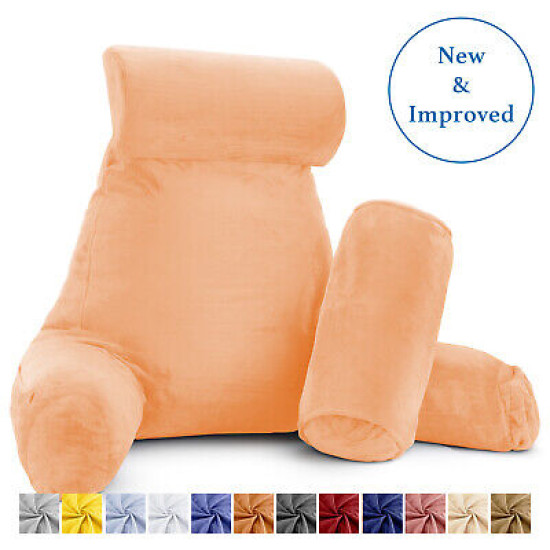 Large Soft Foam Reading & TV Relax Pillow + 2 Neck & Lumbar Pillows with Pockets