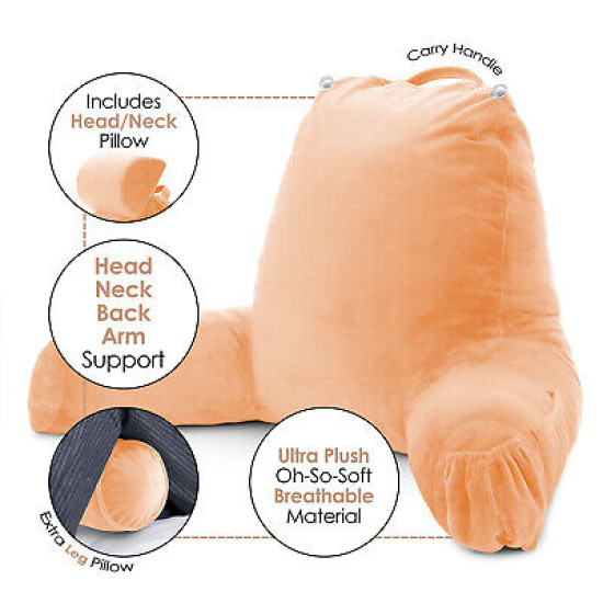 Large Soft Foam Reading & TV Relax Pillow + 2 Neck & Lumbar Pillows with Pockets