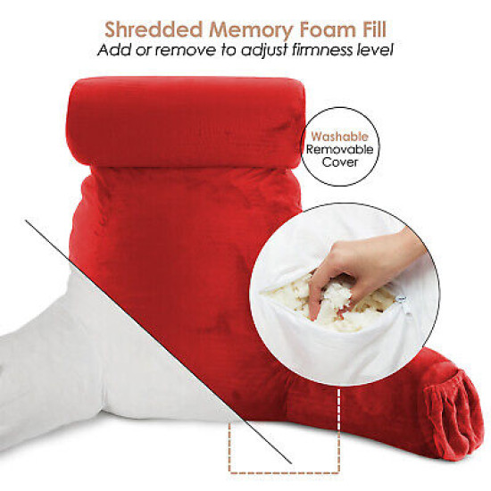 Large Soft Foam Reading & TV Relax Pillow + 2 Neck & Lumbar Pillows with Pockets
