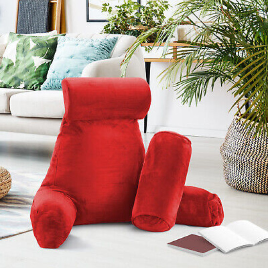 Large Soft Foam Reading & TV Relax Pillow + 2 Neck & Lumbar Pillows with Pockets