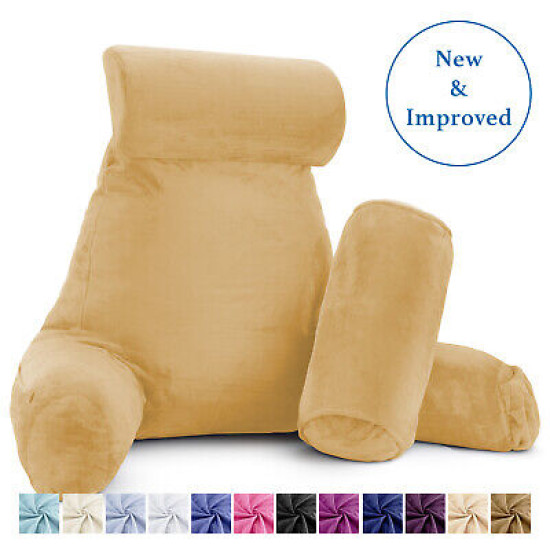Large Soft Foam Reading & TV Relax Pillow + 2 Neck & Lumbar Pillows with Pockets