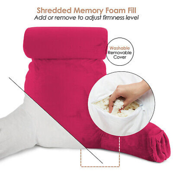 Large Soft Foam Reading & TV Relax Pillow + 2 Neck & Lumbar Pillows with Pockets