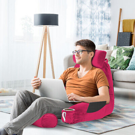Large Soft Foam Reading & TV Relax Pillow + 2 Neck & Lumbar Pillows with Pockets