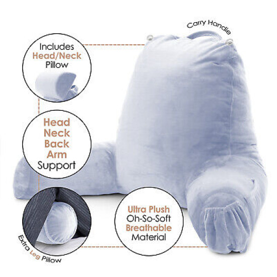 Large Soft Foam Reading & TV Relax Pillow + 2 Neck & Lumbar Pillows with Pockets
