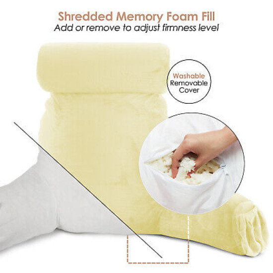 Large Soft Foam Reading & TV Relax Pillow + 2 Neck & Lumbar Pillows with Pockets