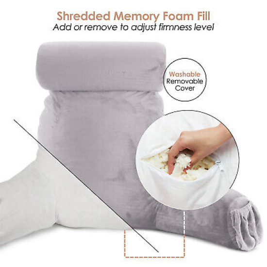 Large Soft Foam Reading & TV Relax Pillow + 2 Neck & Lumbar Pillows with Pockets