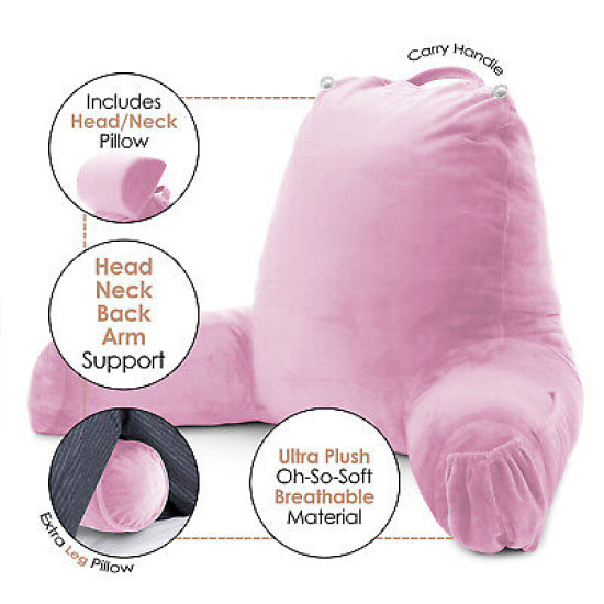 Large Soft Foam Reading & TV Relax Pillow + 2 Neck & Lumbar Pillows with Pockets