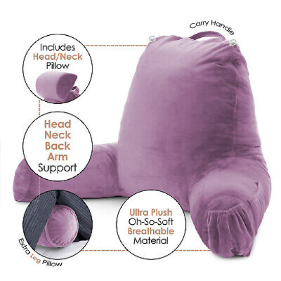 Large Soft Foam Reading & TV Relax Pillow + 2 Neck & Lumbar Pillows with Pockets