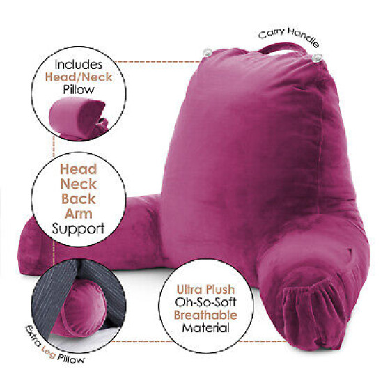 Large Soft Foam Reading & TV Relax Pillow + 2 Neck & Lumbar Pillows with Pockets