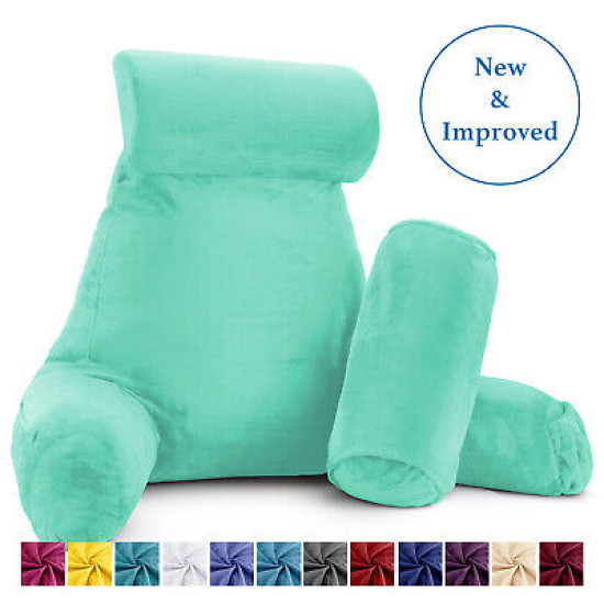 Large Soft Foam Reading & TV Relax Pillow + 2 Neck & Lumbar Pillows with Pockets