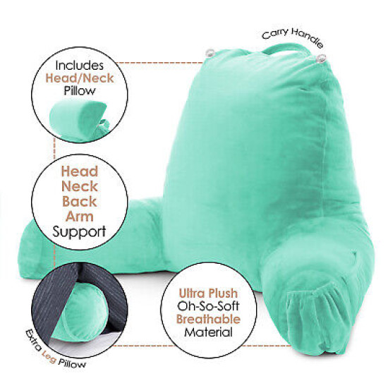Large Soft Foam Reading & TV Relax Pillow + 2 Neck & Lumbar Pillows with Pockets