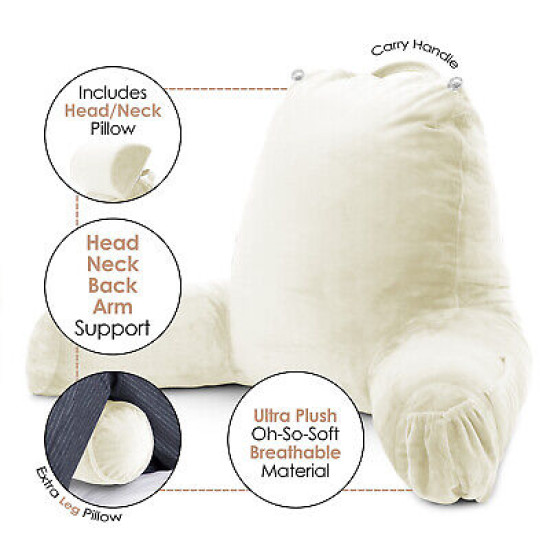 Large Soft Foam Reading & TV Relax Pillow + 2 Neck & Lumbar Pillows with Pockets