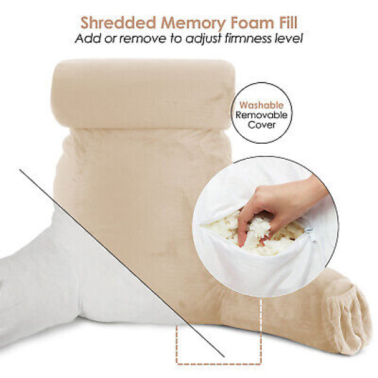 Large Soft Foam Reading & TV Relax Pillow + 2 Neck & Lumbar Pillows with Pockets
