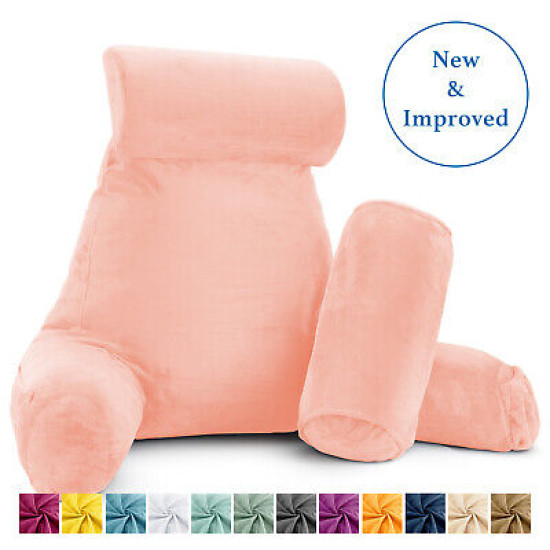 Large Soft Foam Reading & TV Relax Pillow + 2 Neck & Lumbar Pillows with Pockets