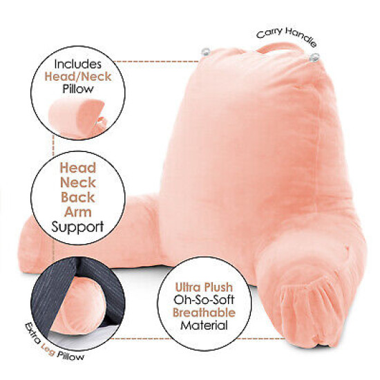 Large Soft Foam Reading & TV Relax Pillow + 2 Neck & Lumbar Pillows with Pockets