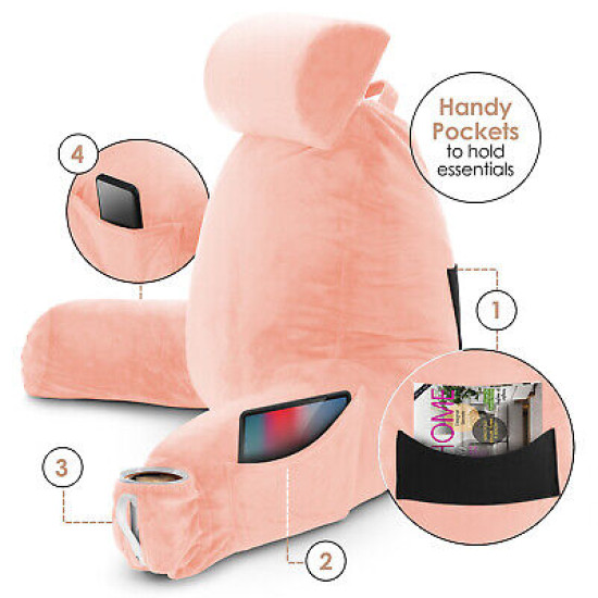 Large Soft Foam Reading & TV Relax Pillow + 2 Neck & Lumbar Pillows with Pockets