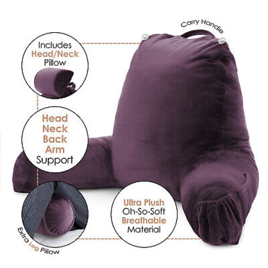 Large Soft Foam Reading & TV Relax Pillow + 2 Neck & Lumbar Pillows with Pockets