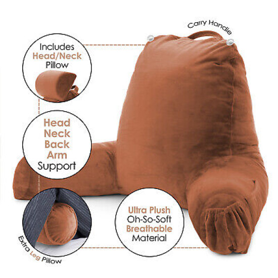 Large Soft Foam Reading & TV Relax Pillow + 2 Neck & Lumbar Pillows with Pockets