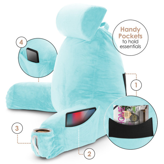 Large Soft Foam Reading & TV Relax Pillow + 2 Neck & Lumbar Pillows with Pockets