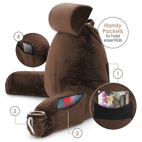 Large Soft Foam Reading & TV Relax Pillow + 2 Neck & Lumbar Pillows with Pockets
