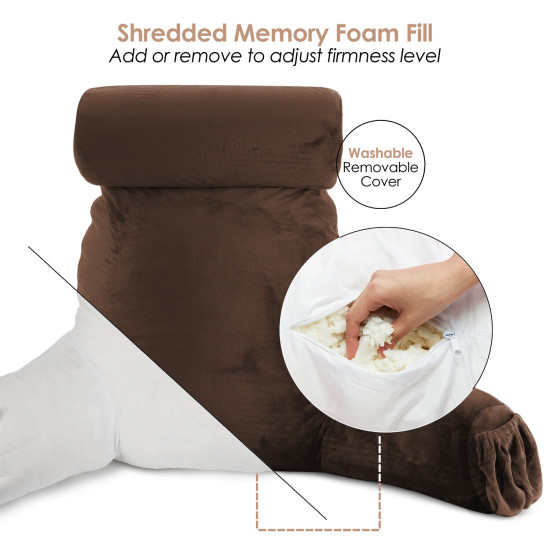 Large Soft Foam Reading & TV Relax Pillow + 2 Neck & Lumbar Pillows with Pockets