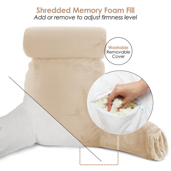 Large Soft Foam Reading & TV Relax Pillow + 2 Neck & Lumbar Pillows with Pockets