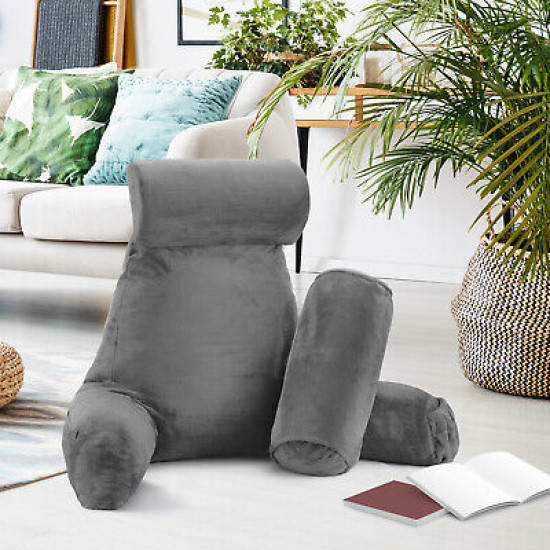 Large Soft Foam Reading & TV Relax Pillow + 2 Neck & Lumbar Pillows with Pockets