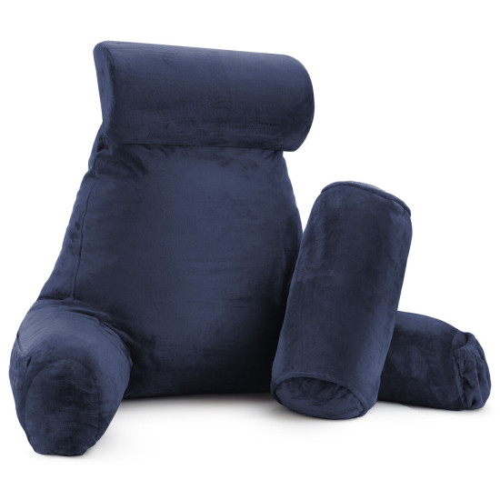 Large Soft Foam Reading & TV Relax Pillow + 2 Neck & Lumbar Pillows with Pockets