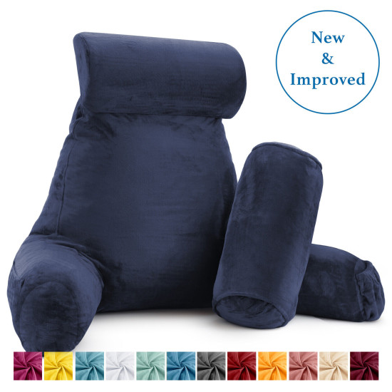 Large Soft Foam Reading & TV Relax Pillow + 2 Neck & Lumbar Pillows with Pockets