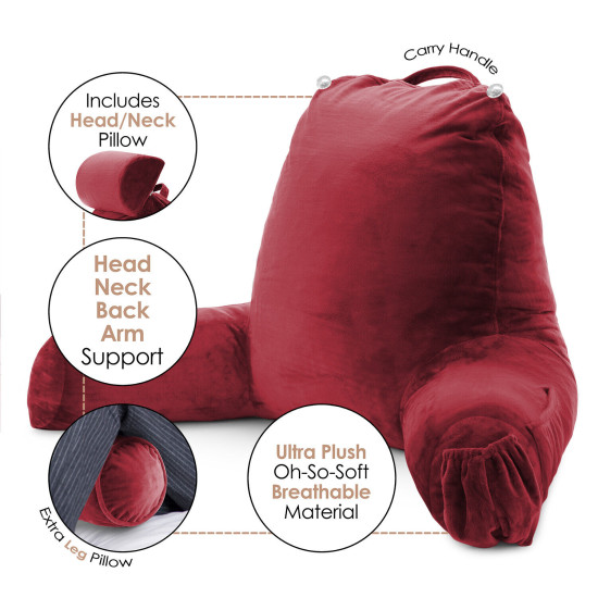 Large Soft Foam Reading & TV Relax Pillow + 2 Neck & Lumbar Pillows with Pockets