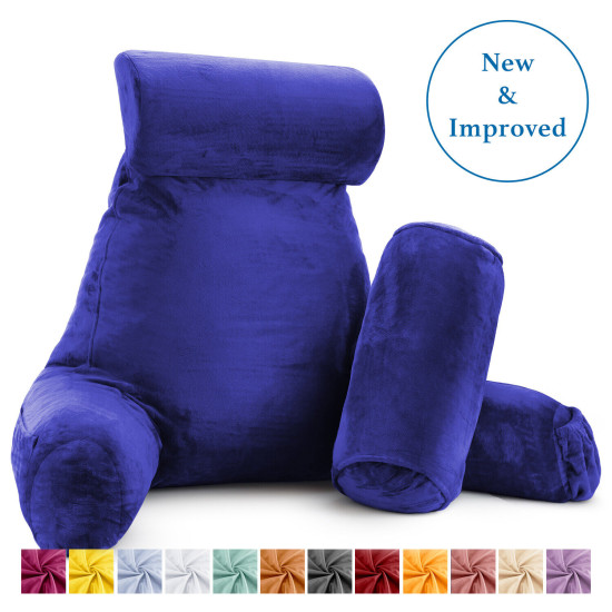 Large Soft Foam Reading & TV Relax Pillow + 2 Neck & Lumbar Pillows with Pockets