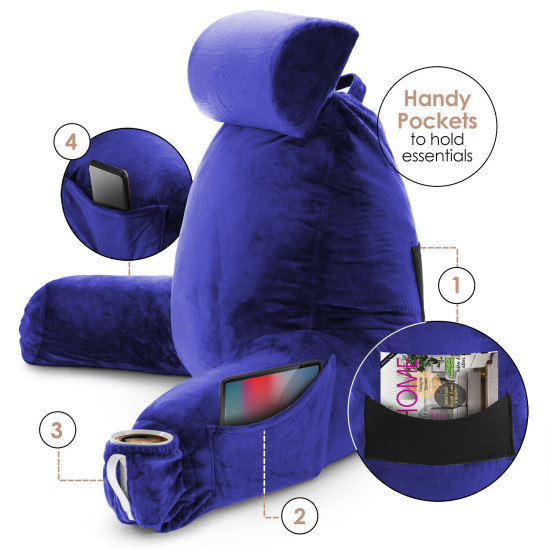 Large Soft Foam Reading & TV Relax Pillow + 2 Neck & Lumbar Pillows with Pockets