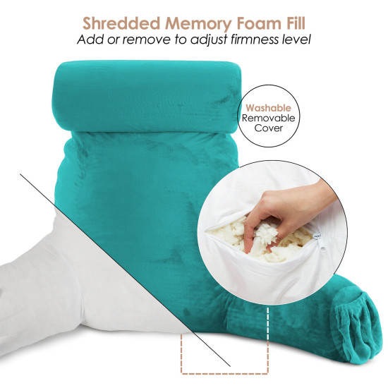 Large Soft Foam Reading & TV Relax Pillow + 2 Neck & Lumbar Pillows with Pockets