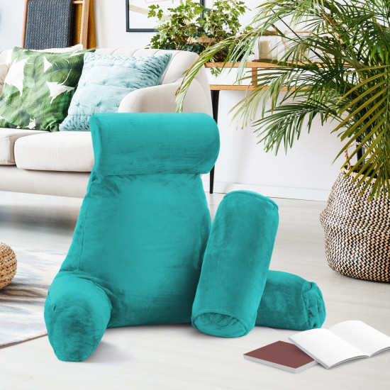 Large Soft Foam Reading & TV Relax Pillow + 2 Neck & Lumbar Pillows with Pockets