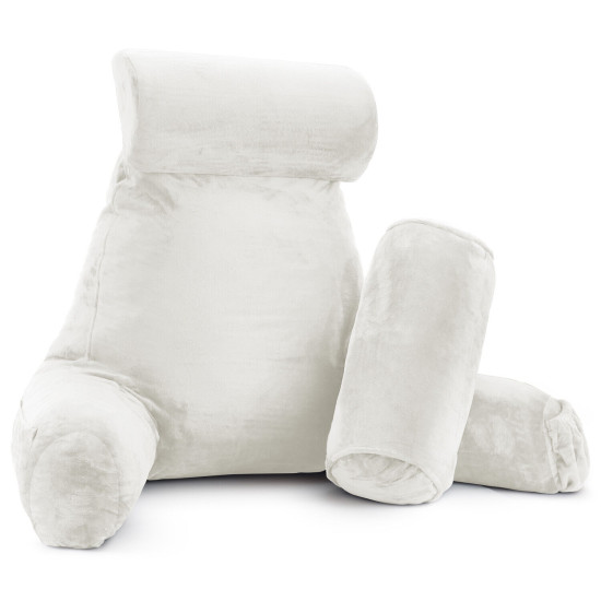 Large Soft Foam Reading & TV Relax Pillow + 2 Neck & Lumbar Pillows with Pockets
