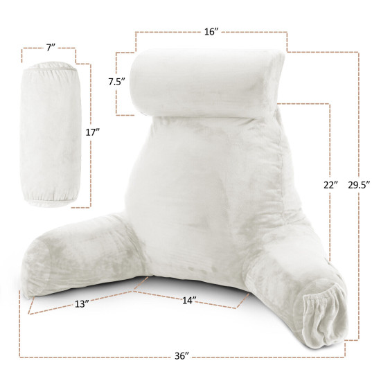 Large Soft Foam Reading & TV Relax Pillow + 2 Neck & Lumbar Pillows with Pockets