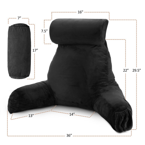 Large Soft Foam Reading & TV Relax Pillow + 2 Neck & Lumbar Pillows with Pockets