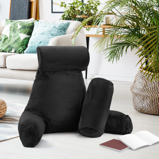 Large Soft Foam Reading & TV Relax Pillow + 2 Neck & Lumbar Pillows with Pockets