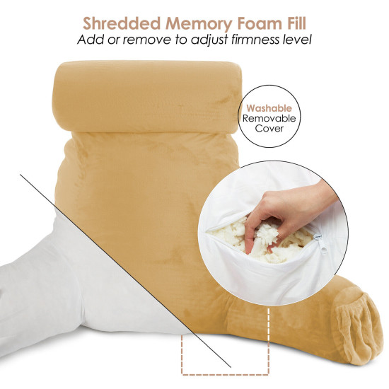Large Soft Foam Reading & TV Relax Pillow + 2 Neck & Lumbar Pillows with Pockets