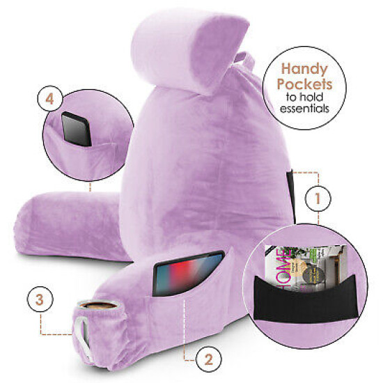 Large Soft Foam Reading & TV Relax Pillow + 2 Neck & Lumbar Pillows with Pockets