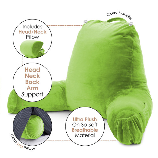 Large Soft Foam Reading & TV Relax Pillow + 2 Neck & Lumbar Pillows with Pockets