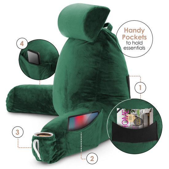 Large Soft Foam Reading & TV Relax Pillow + 2 Neck & Lumbar Pillows with Pockets