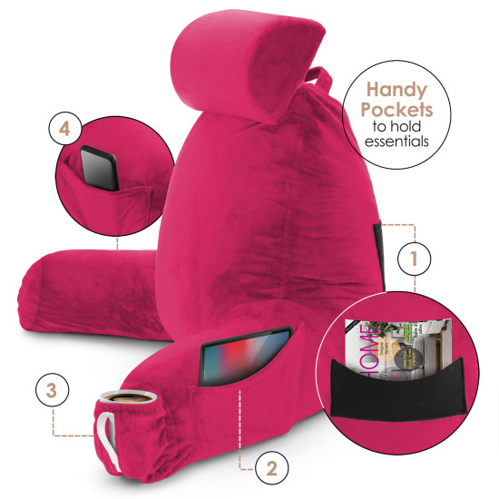 Large Soft Foam Reading & TV Relax Pillow + 2 Neck & Lumbar Pillows with Pockets